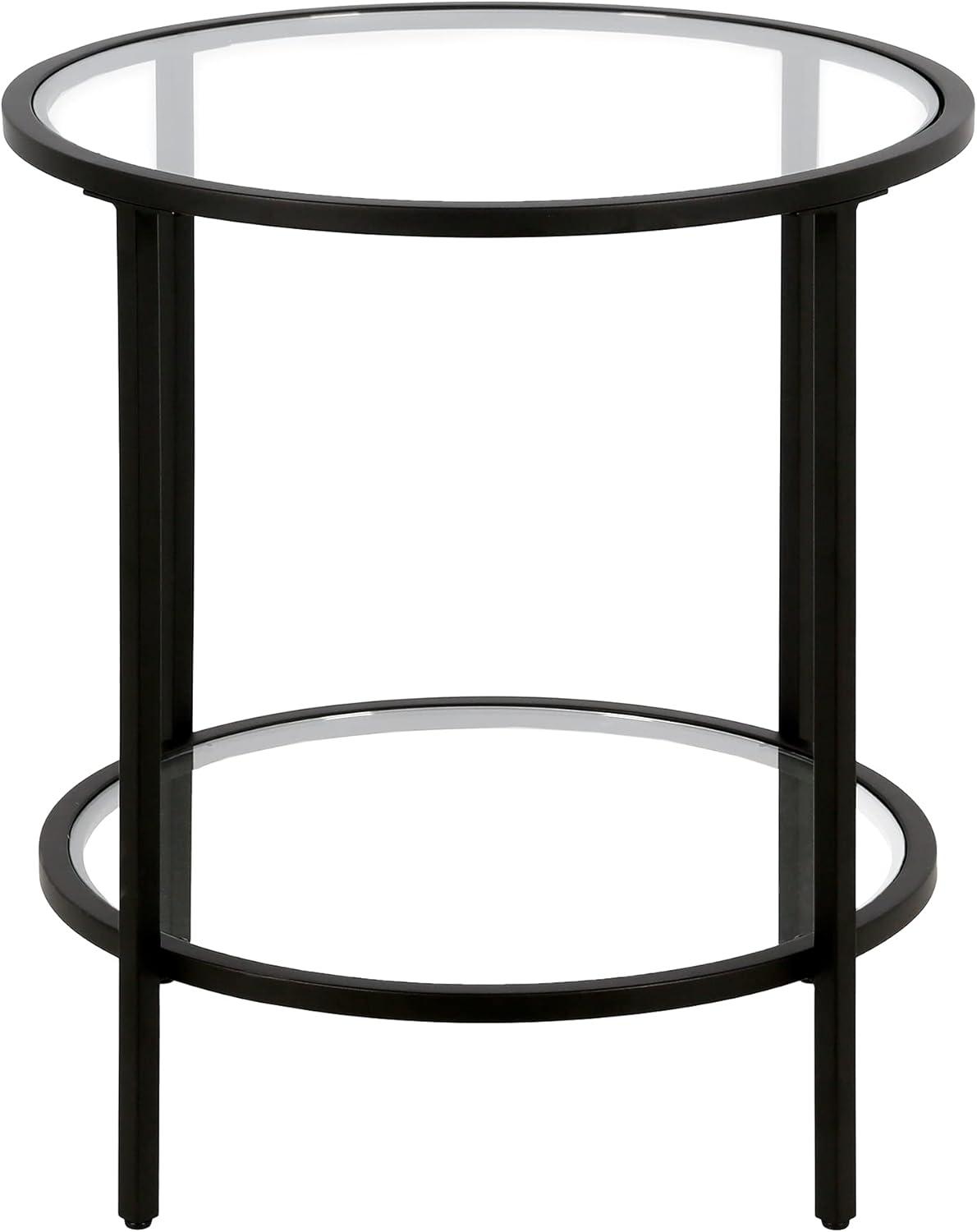 Black Bronze Round Side Table with Glass Shelf - Henn&Hart