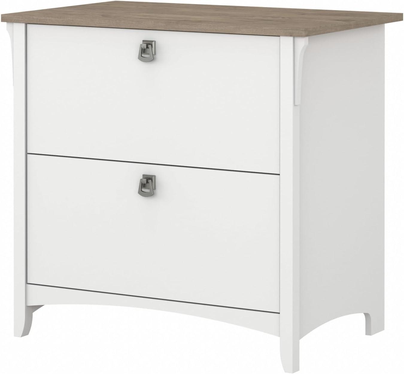 Shiplap Gray and Pure White Adjustable 2-Drawer Office Cabinet