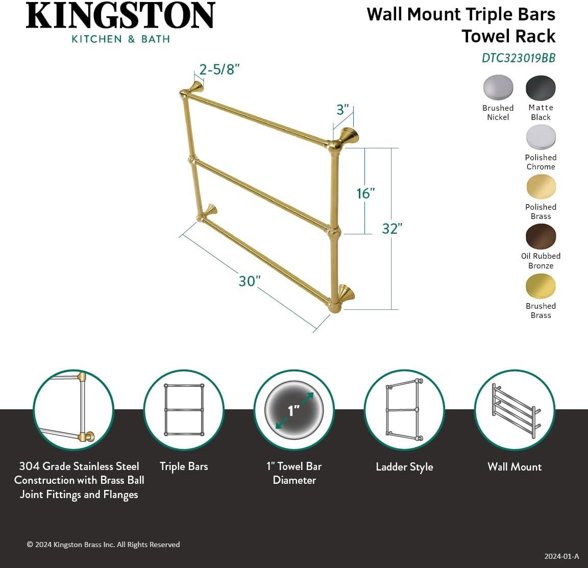 Kingston Brass DTC323019PB Kingston Brass Maximilien 30-Inch Wall Mount 3-Bar Towel Rack