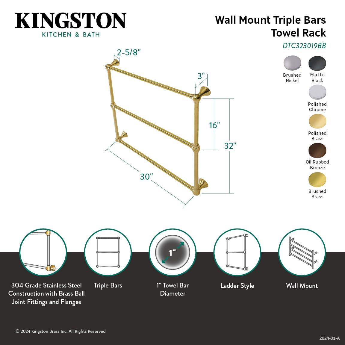 Kingston Brass DTC323019PB Kingston Brass Maximilien 30-Inch Wall Mount 3-Bar Towel Rack