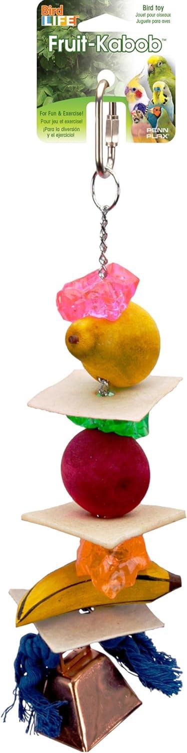Penn-Plax Bird-Life Fruit Kabob Bird Toy with Bell – Various Textures, Materials, and Colors – Great for Parrots and Large Birds – Extra Large