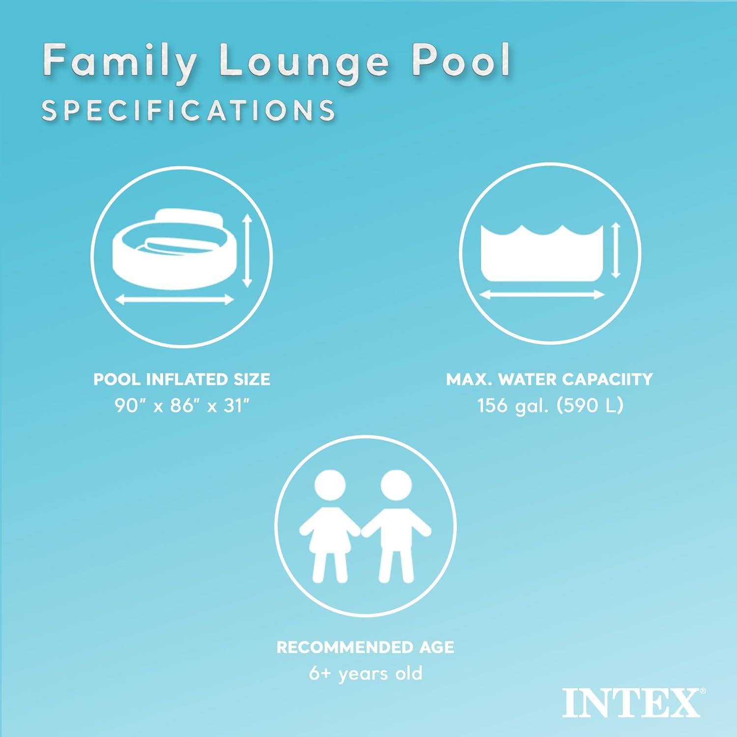 Intex Swim Center Inflatable Family Lounge Pool with Built In Bench and 8' Cover