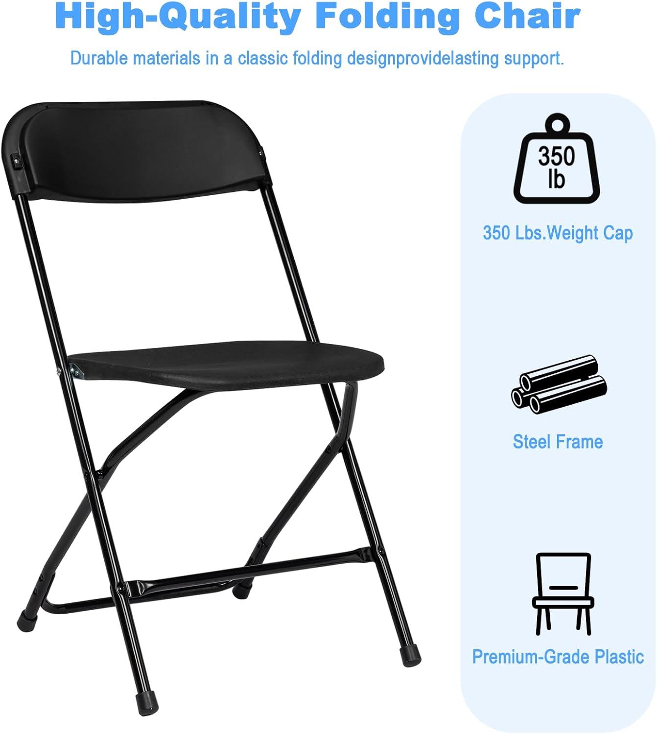 GARTOOO 10 Pack Plastic Folding Chair, Stackable Steel Frame Chairs,Portable Commercial Chair for Home, Office, Wedding, 550lbs Weight Capacity