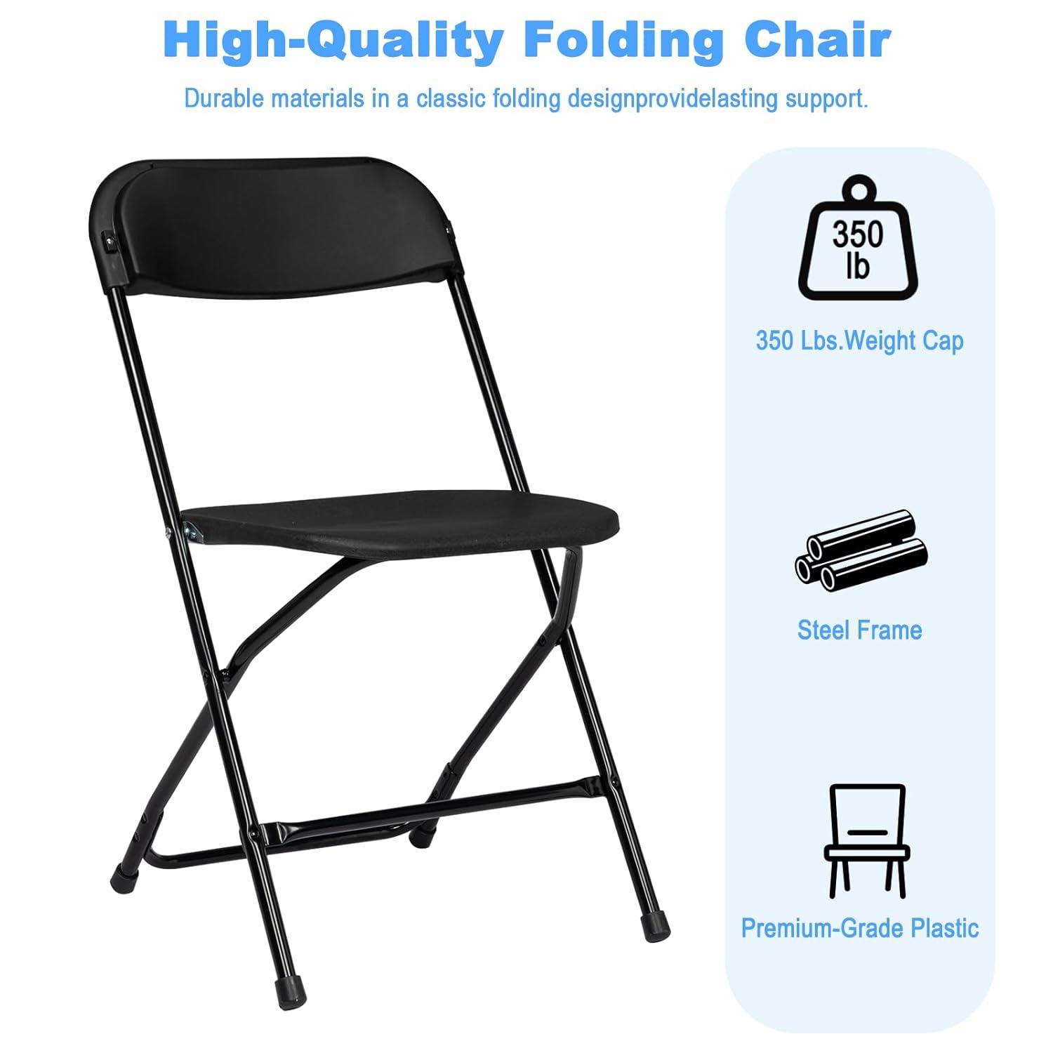 GARTOOO 10 Pack Plastic Folding Chair, Stackable Steel Frame Chairs,Portable Commercial Chair for Home, Office, Wedding, 550lbs Weight Capacity