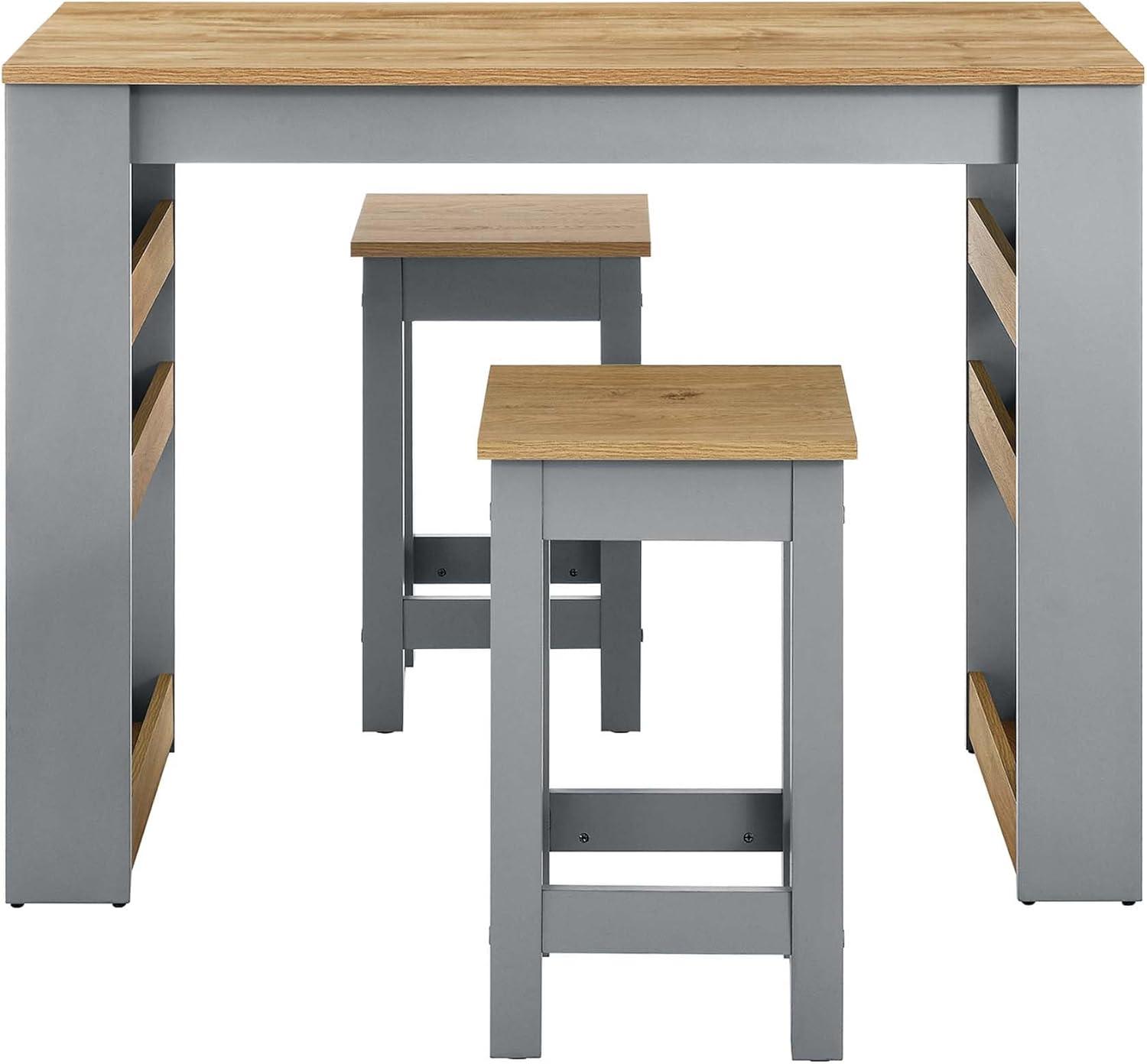 Galley 3-Piece Kitchen Island And Stool Set In Oak Gray