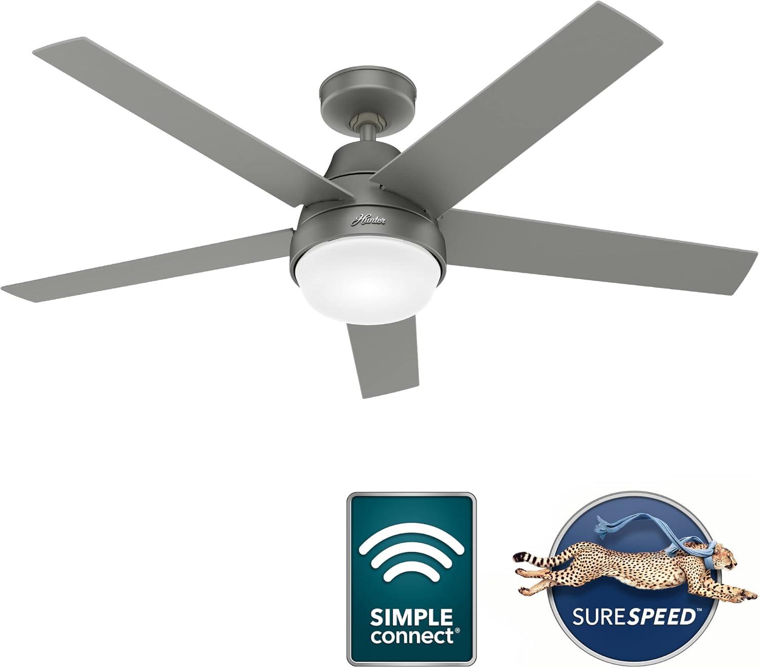 52" Aerodyne 5 - Blade Smart Standard Ceiling Fan with Remote Control and Light Kit Included