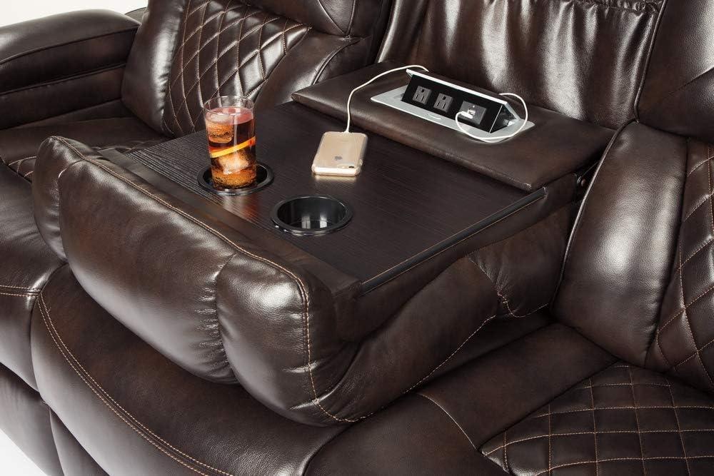 Warnerton Power Recliner Sofa with Adjustable Headrest Chocolate - Signature Design by Ashley: USB Port, Cup Holder, Storage