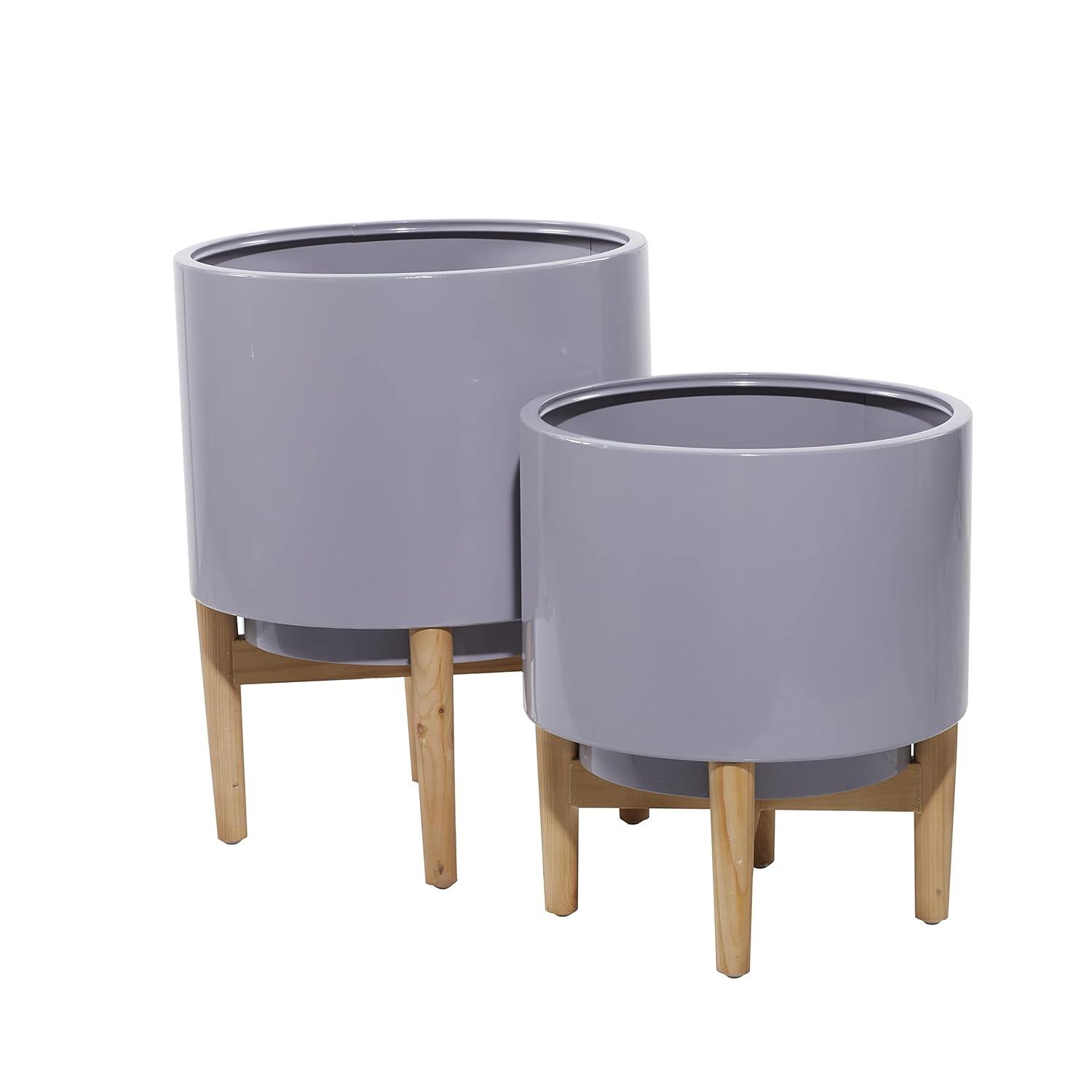 DecMode 16"W, 20"H, 14"W, 16"H Metal Contemporary Planter, Grey, 2-Piece