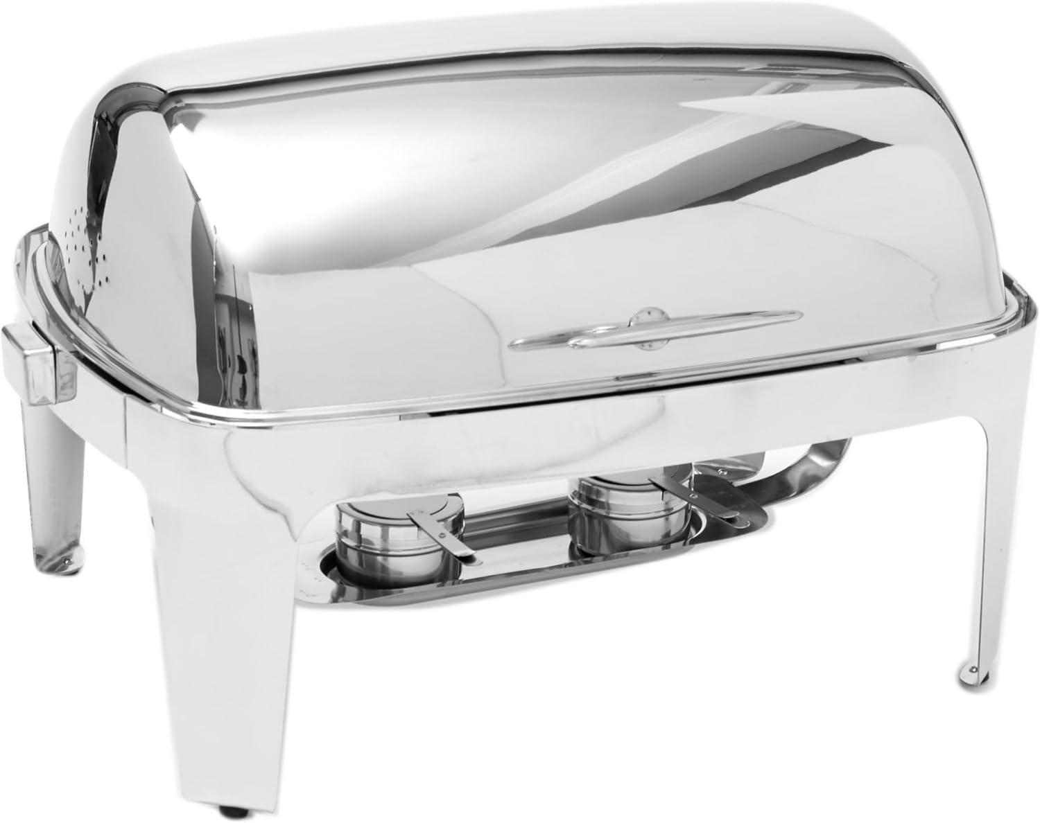 Silver Stainless Steel 9 Qt Rectangular Roll-Top Chafer