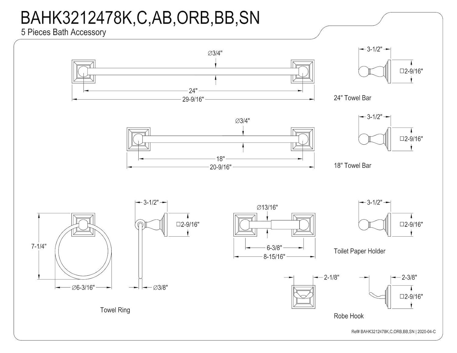 Kingston Brass Serano 5-Piece Bathroom Hardware Set