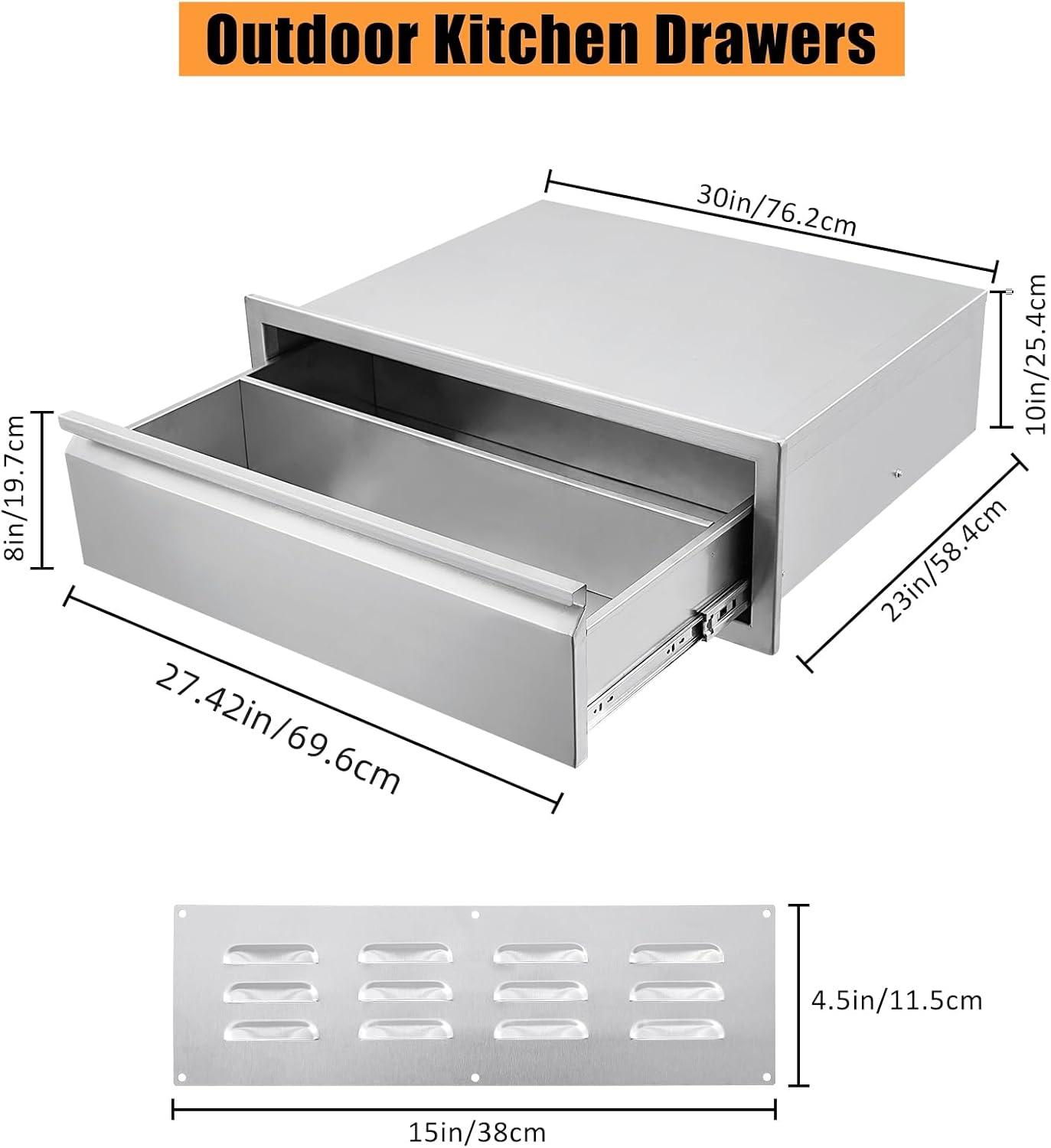 WhizMax Outdoor Kitchen Cabinets with Venting Panel,30x23x10inch,Stainless Steel Drawer Cabinet with Handle for Kitchens or BBQ Patio Grill Station