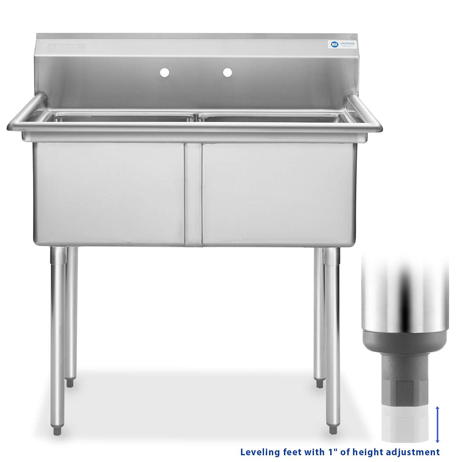 NSF Stainless Steel 2 Compartment Prep Sink By GRIDMANN