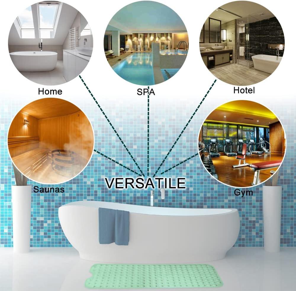 Bathtub and Shower Mats, Extra Long Non-Slip Bath Mat 39 x 16 Inch, Machine Washable Bath Tub Mat with Suction Cups & Drain Holes for Bathroom, Pale Green