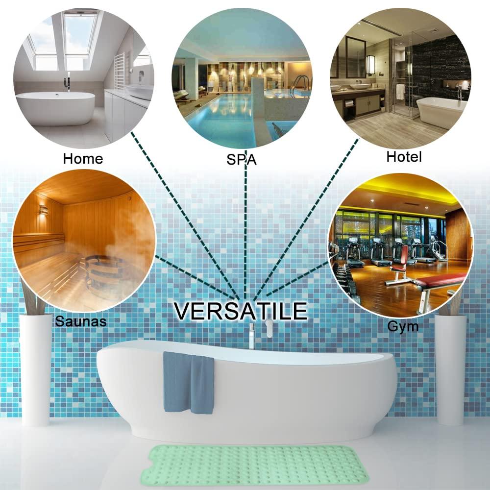 Bathtub and Shower Mats, Extra Long Non-Slip Bath Mat 39 x 16 Inch, Machine Washable Bath Tub Mat with Suction Cups & Drain Holes for Bathroom, Pale Green