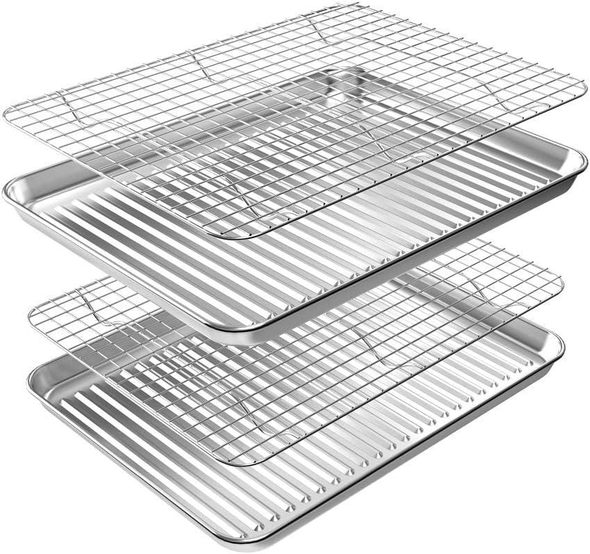 APPENIN WINTER PARK CORP Baking Sheet With Rack Set (2 Pans + 2 Racks), Stainless Steel Cookie Sheet With Cooling Rack, Nonstick Baking Pan, Warp Resistant & Heavy Duty & Rust Free, Size 16 X 12 X 1 Inches