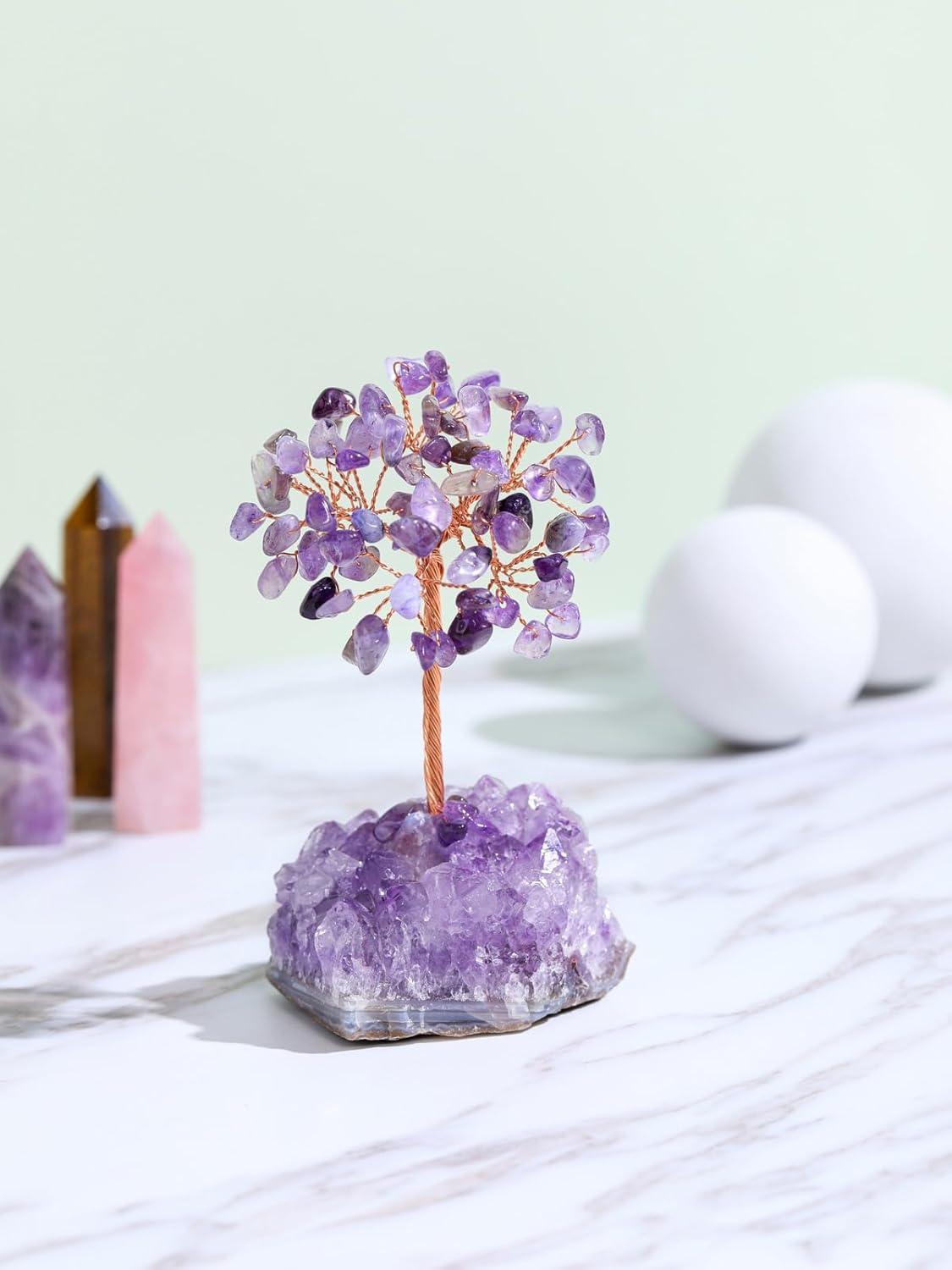 Amethyst Crystal Tree Natural Reiki Healing Crystal Gemstone Bonsai Money Tree Feng Shui Crystal Tree for Home Decor