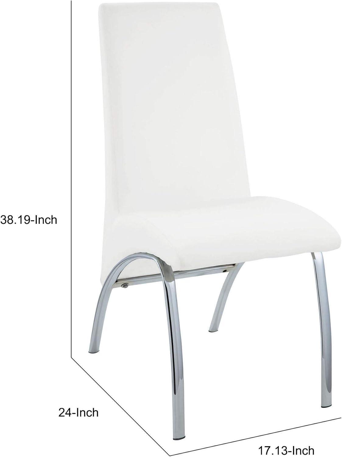 Elegant White Faux Leather & Chrome Metal Side Chair Set