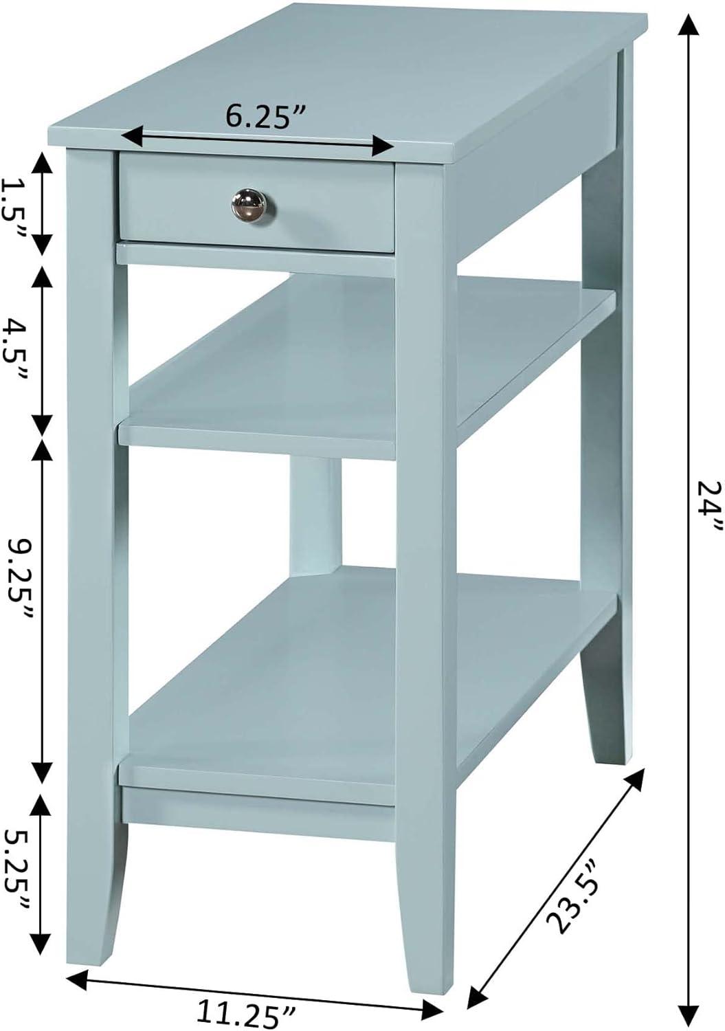 Convenience Concepts American Heritage 1 Drawer Chairside End Table with Shelves, Sea Foam Blue