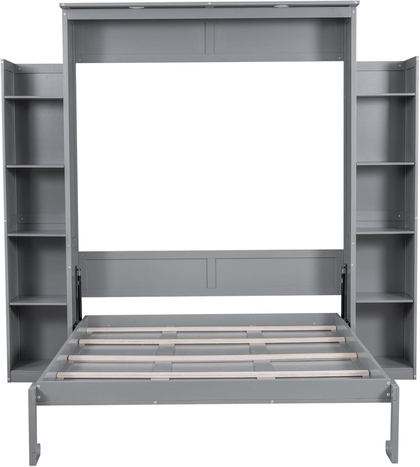SHANRUGUOJI Murphy Bed Wall Bed With Shelves And LED Lights With Side Storage Bookcases