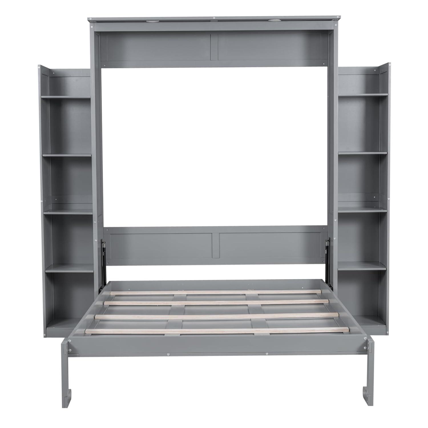 SHANRUGUOJI Murphy Bed Wall Bed With Shelves And LED Lights With Side Storage Bookcases