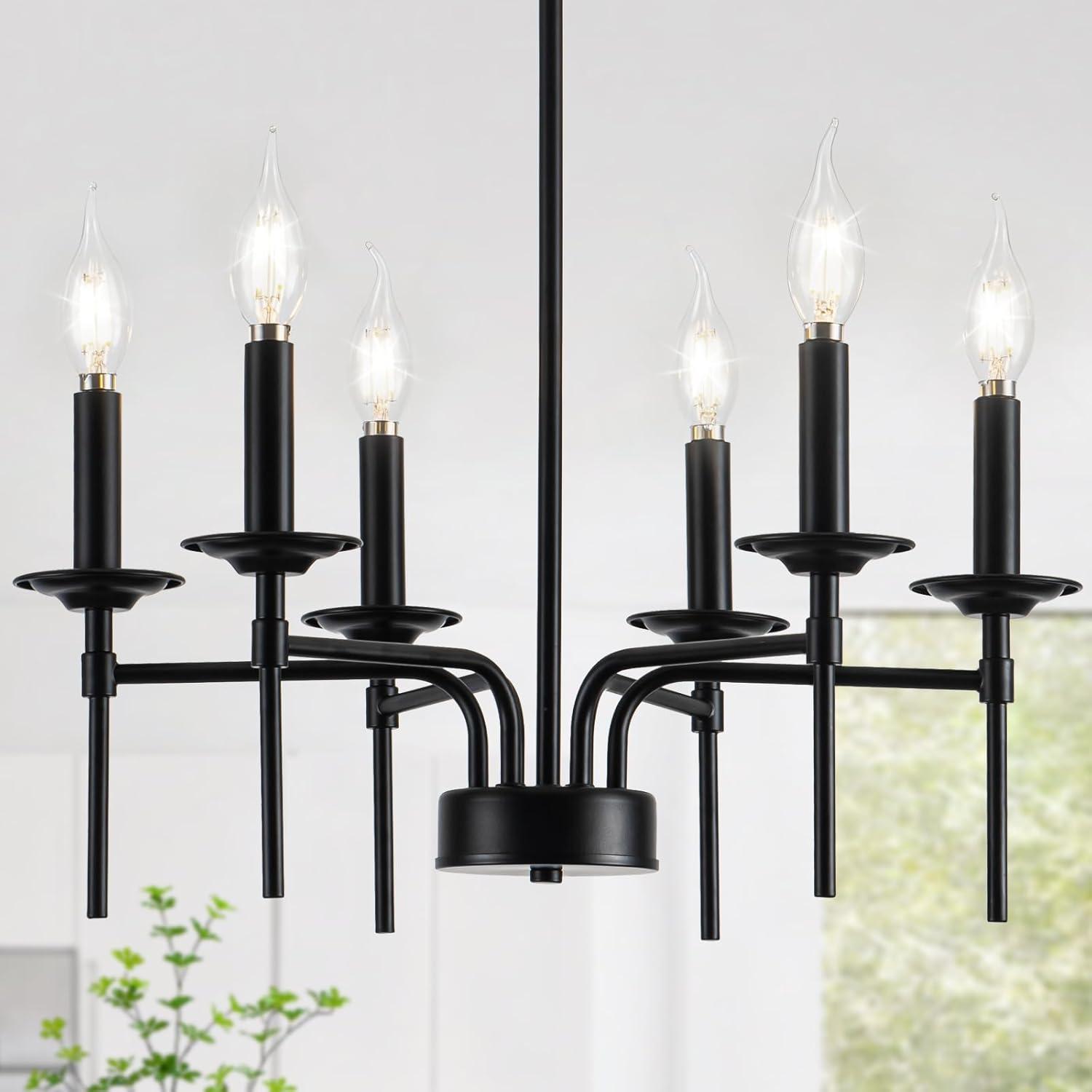 Black Metal 6-Light Candle Style Chandelier