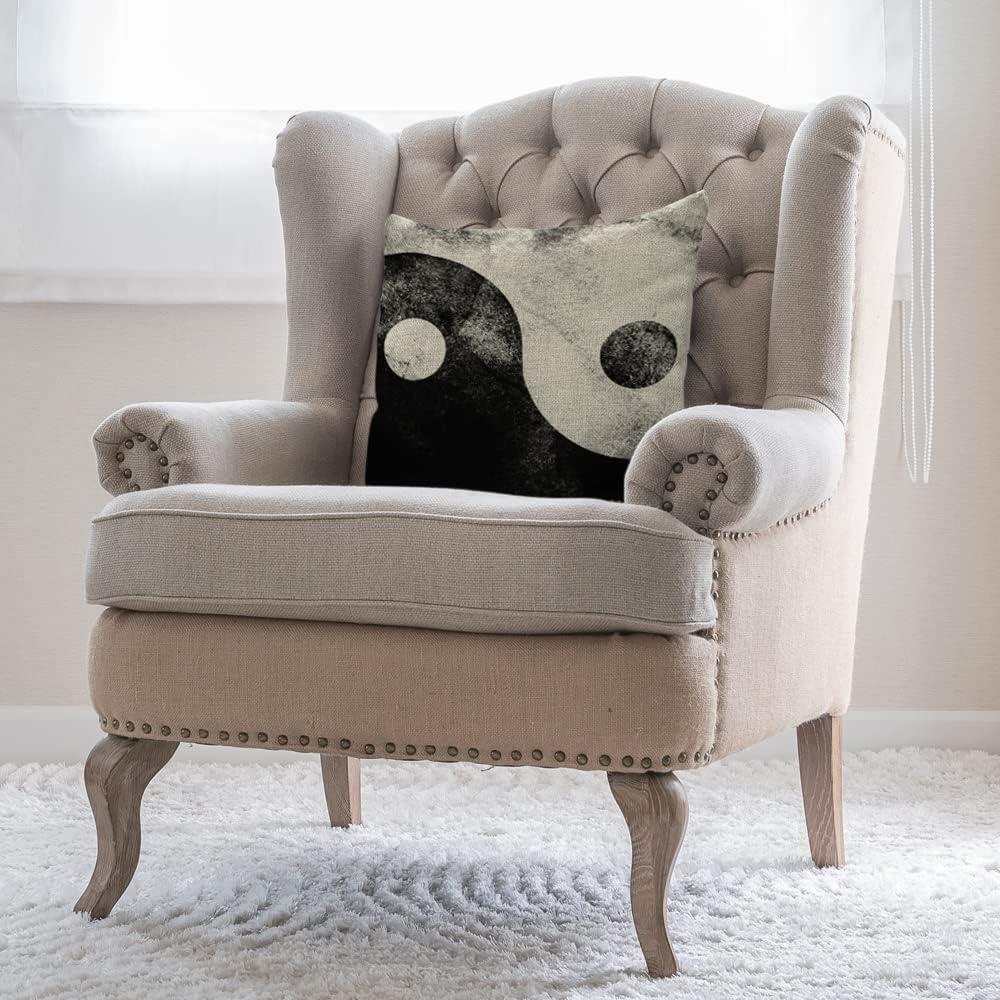 18x18 Inch Cushion Case Decor Yin Yang, Traditional Yin and Yang Sign Black White Farmhouse Throw Pillow Cover Home Pillowcase Decorations for Sofa Couch Office Car