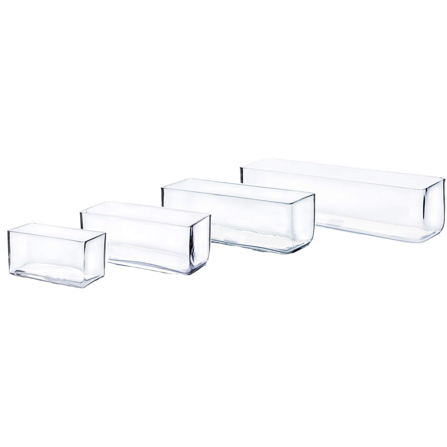 WGV Rectangle Block Glass Vase, Width 4", Length 12", Height 4", Clear Long Floral Container, Candle Holder for Home Office Wedding Decor, 1 Piece