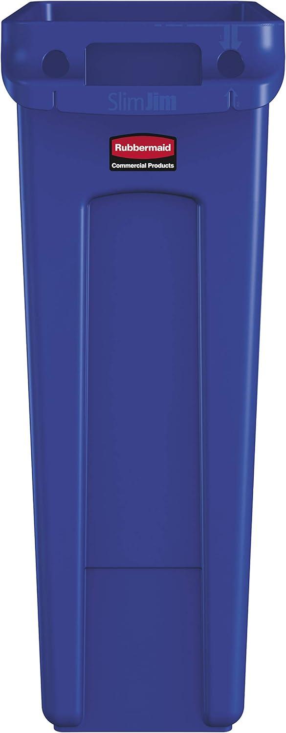 Rubbermaid Commercial Venting Slim Jim Waste Container - 23 gal Capacity - Durable, Vented, Handle - 30" Height x 22" Width x 11" Depth - Blue - 1 Each