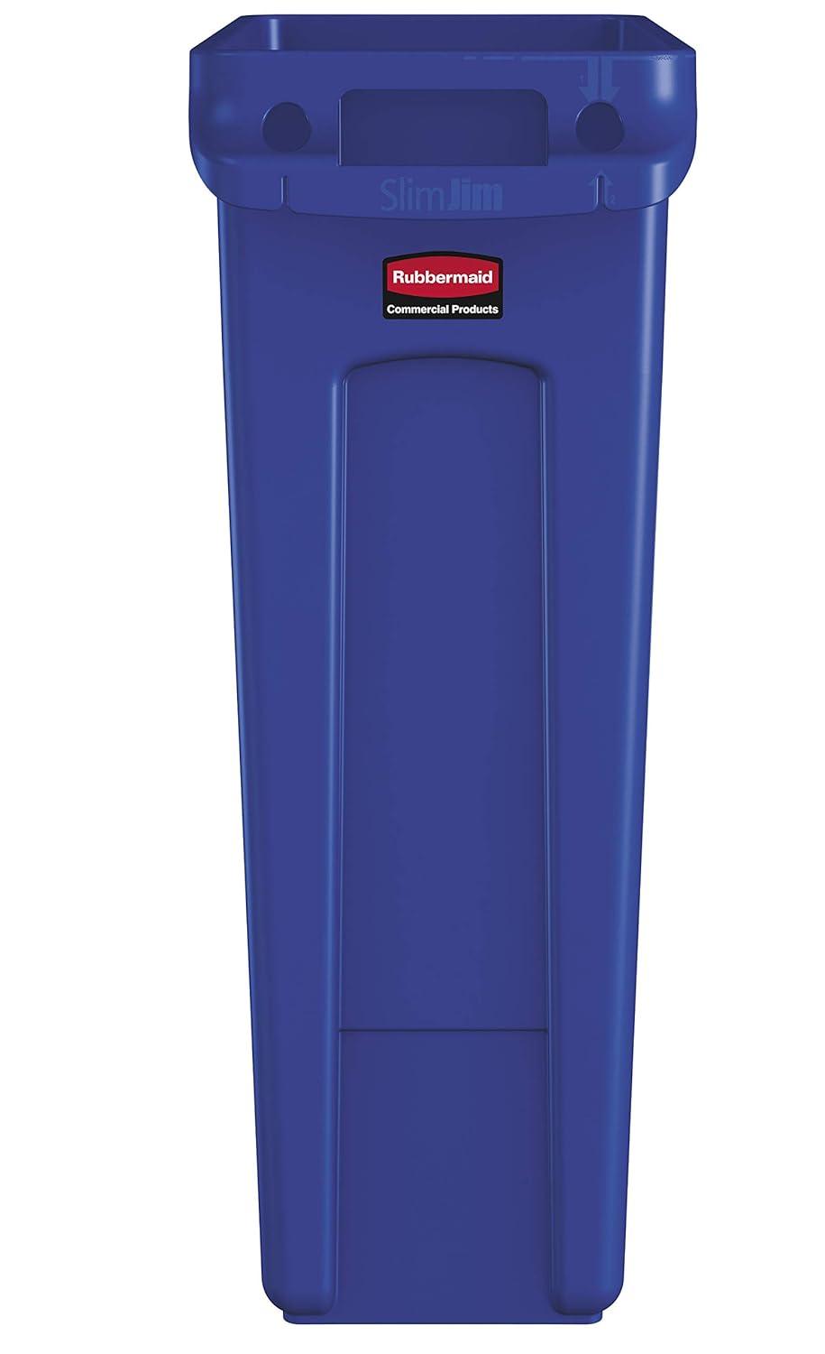 Rubbermaid Commercial Venting Slim Jim Waste Container - 23 gal Capacity - Durable, Vented, Handle - 30" Height x 22" Width x 11" Depth - Blue - 1 Each