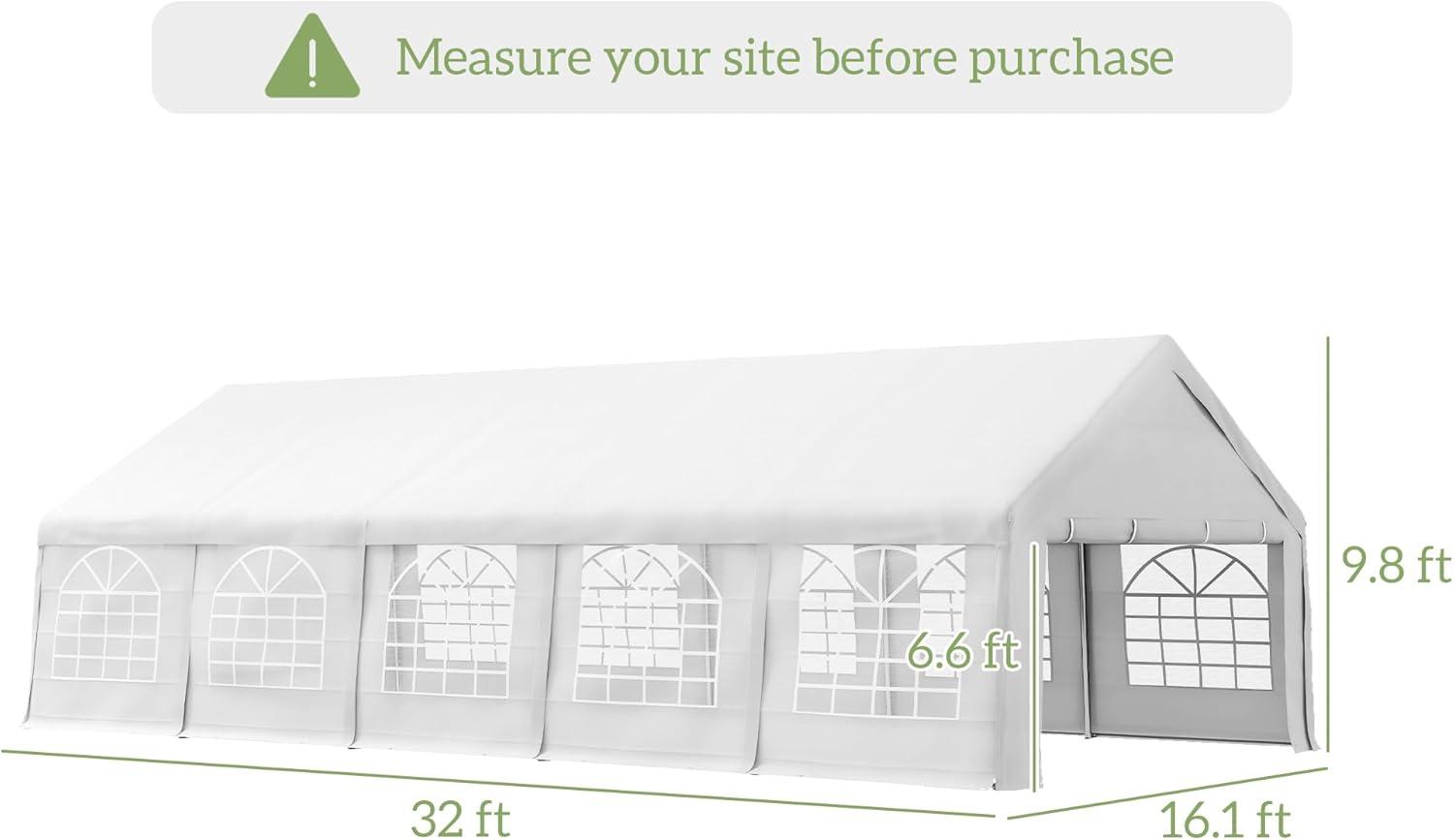 Outsunny White 16' x 32' Heavy Duty Party Tent with Removable Sidewalls