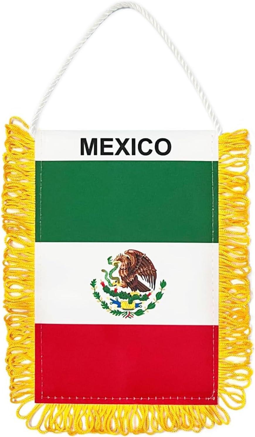 Mexican Flag 4x6 Inch Fringed Window Hanging Banner