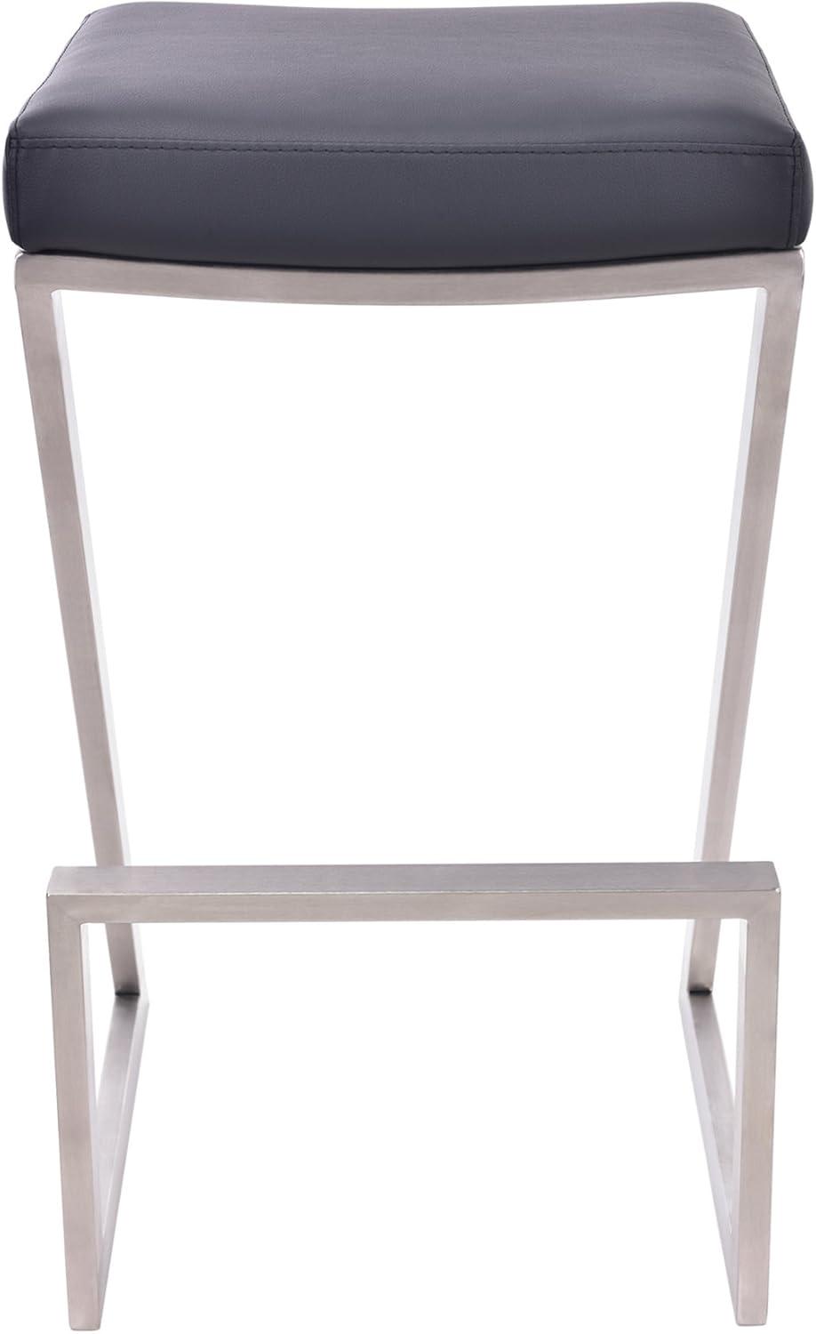 Black Leather and Metal Backless Counter Stool, 26 Inch