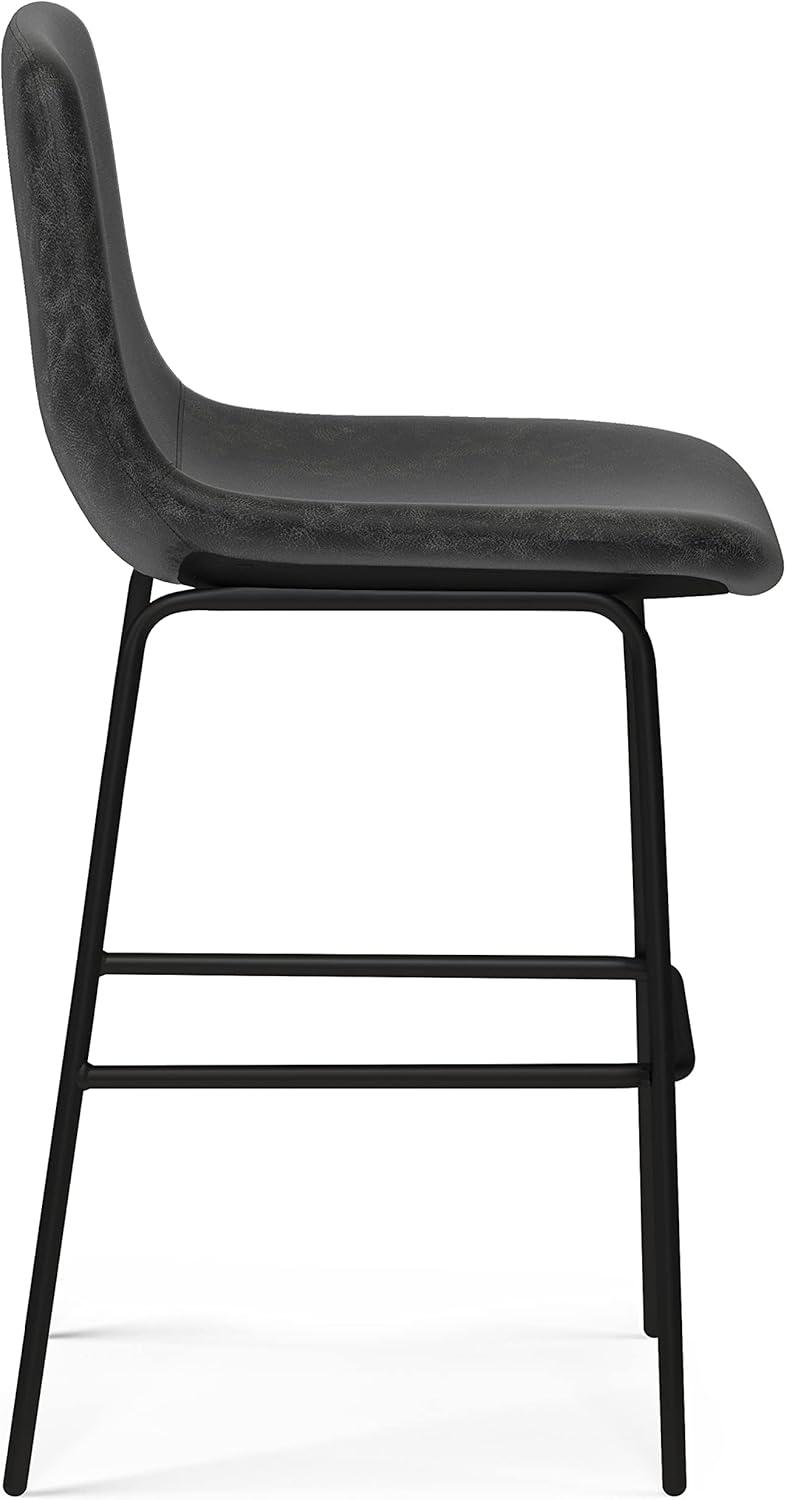 Simpli Home Jolie Upholstered Vegan Faux Leather Contemporary Counter Stool with Padded Bucket Seat and Footrest (Set of 2)