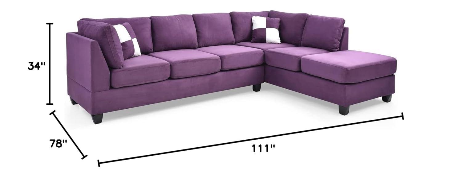 Glory Furniture Malone Microsuede Sectional in Purple