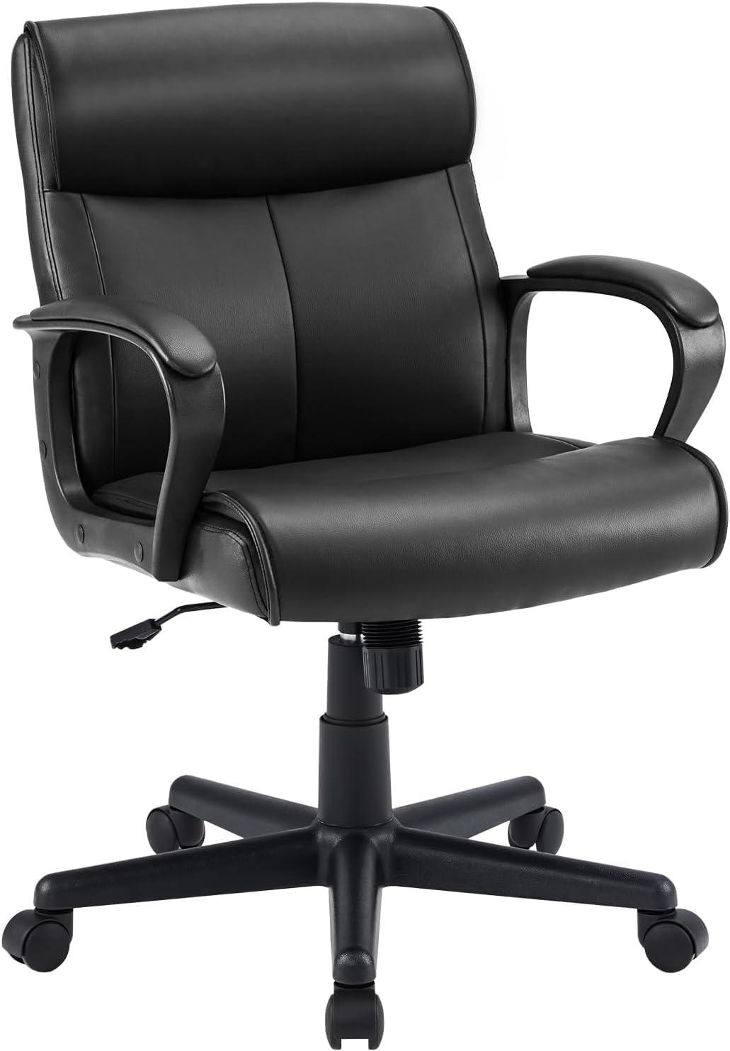 Executive Office Chair with Padded Armrests Adjustable Height, 360-Degree Swivel, Lumbar Support, PU Leather, Cream