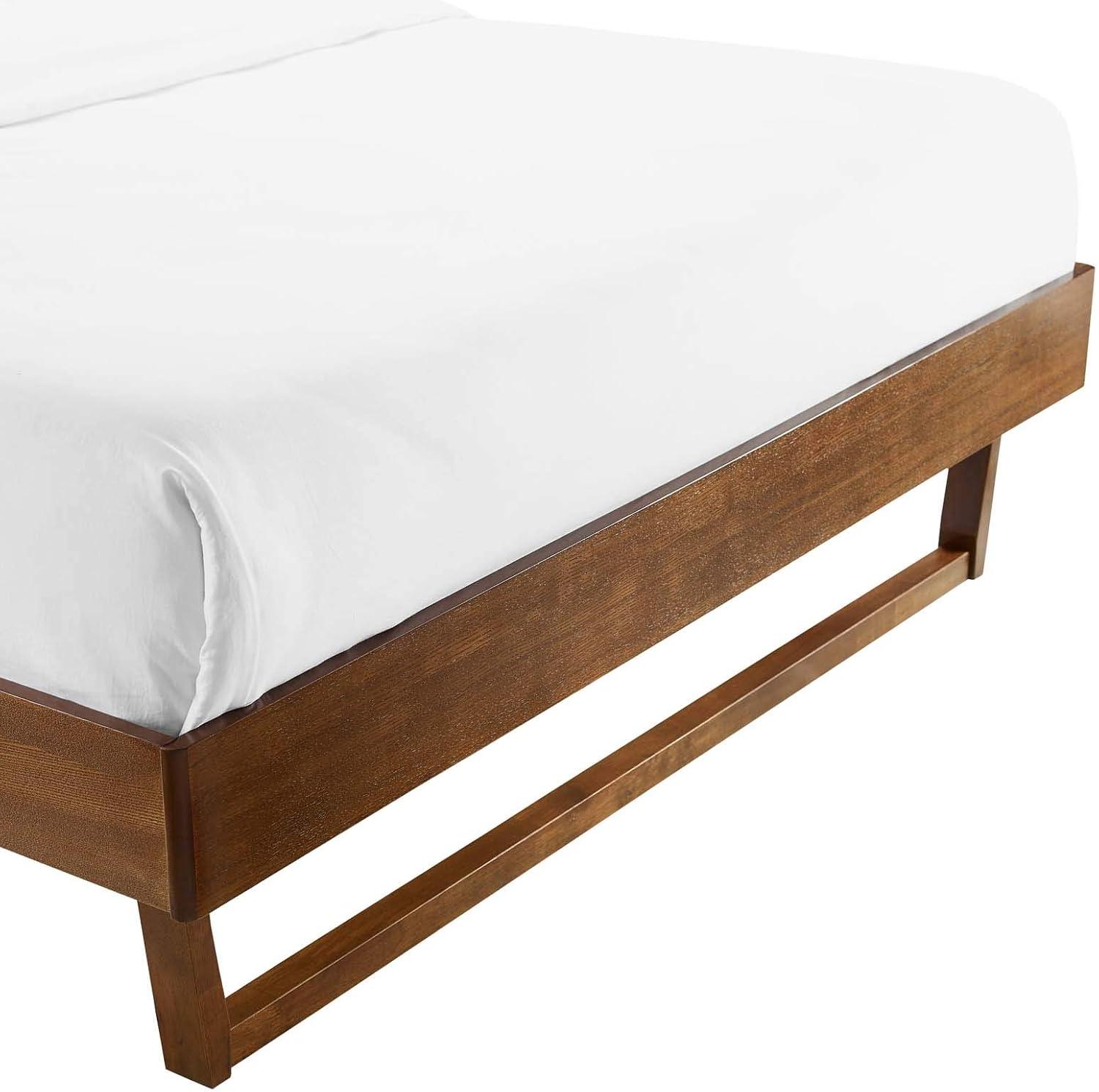 Modway Billie King Rubberwood and MDF Wood Platform Bed Frame in Walnut