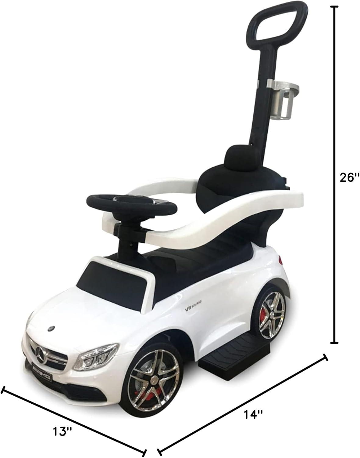 White and Black Mercedes C63 3-in-1 Push Car with Cup Holder