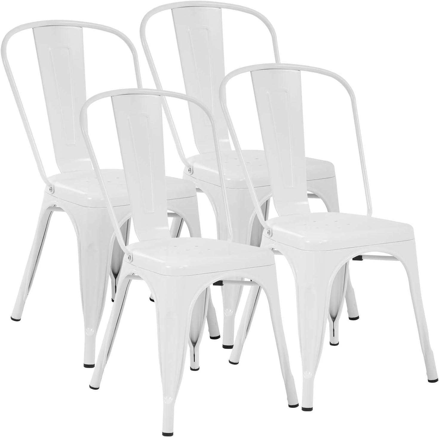 Metal Chairs Set of 4, Stackable Metal Patio Chairs 18 Inch Seat Height, Indoor/Outdoor Tolix Side Chair with Back, 330LBS Weight Capacity, Chic Kitchen Dining Chairs, Black