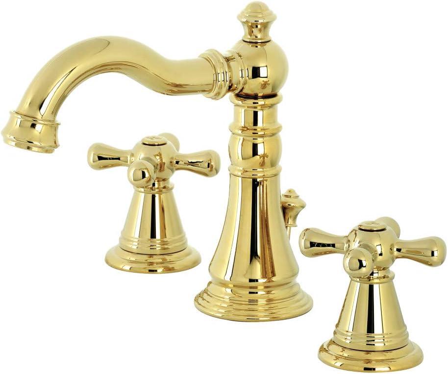 Kingston Brass American Classic Two-Handle 3-Hole Deck Mount Widespread Bathroom Faucet with Pop-Up Drain