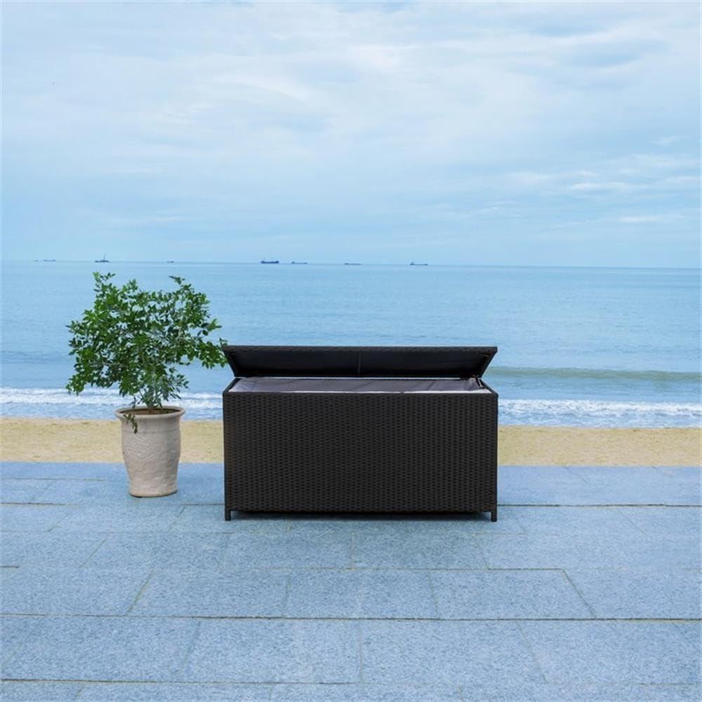 Oliveira Outdoor Cushion Deck Box - Black/White Cushion - Safavieh