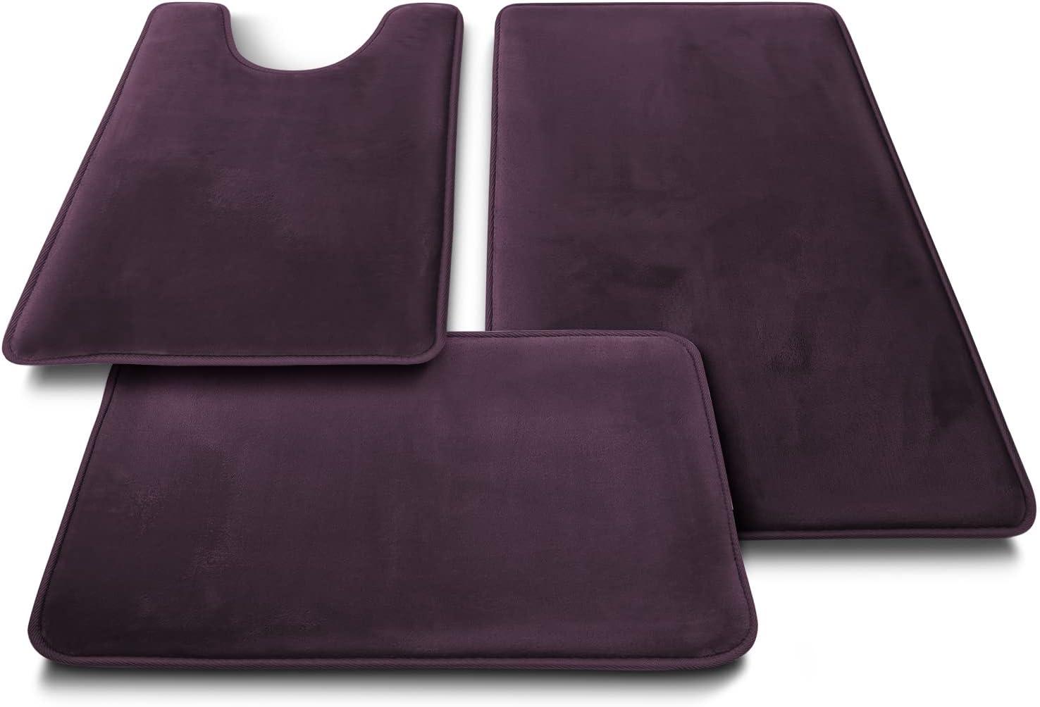 Clara Clark 3 Piece Bathroom Rugs Bath Mat Set, Velvet Memory Foam Bath Mats for Bathroom - Non-Slip, PVC Backing Bath Rugs, Washable Bathroom Rug Mats - Dries Quickly, Lavender Bathroom Rug Set Solid