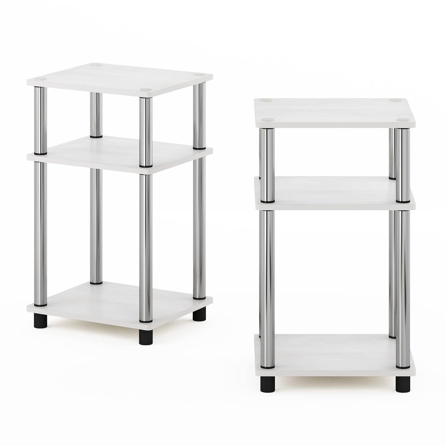 Furinno Just 3-Tier Turn-N-Tube End Table, 2-Pack, White Oak/Chrome