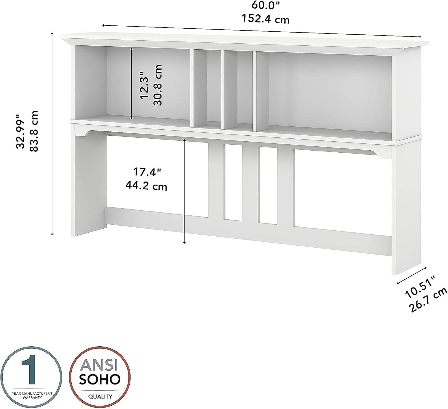 Bush Furniture Salinas Farmhouse 60W Hutch with Storage in Shiplap Gray and White - fits L Shaped Desk (sold separately)