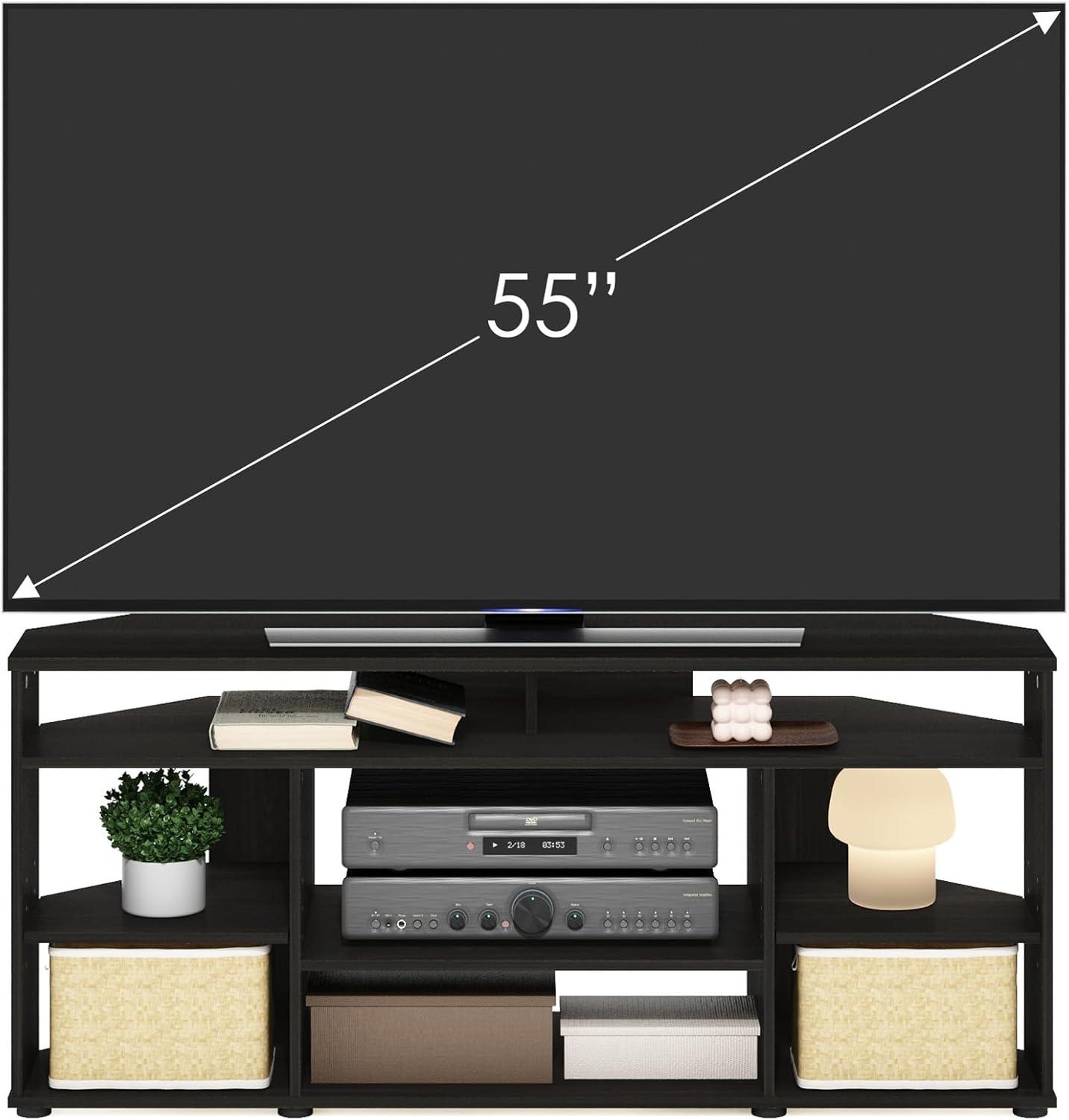 Espresso Composite Wood Corner TV Stand with Multiple Shelves