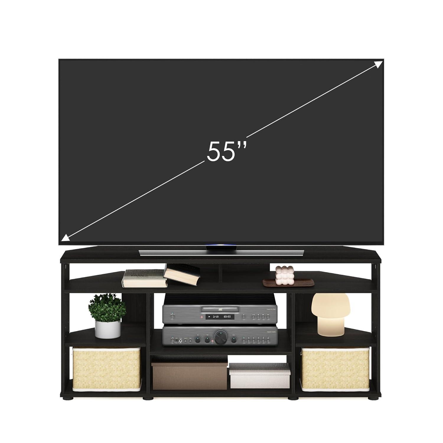 Espresso Composite Wood Corner TV Stand with Multiple Shelves