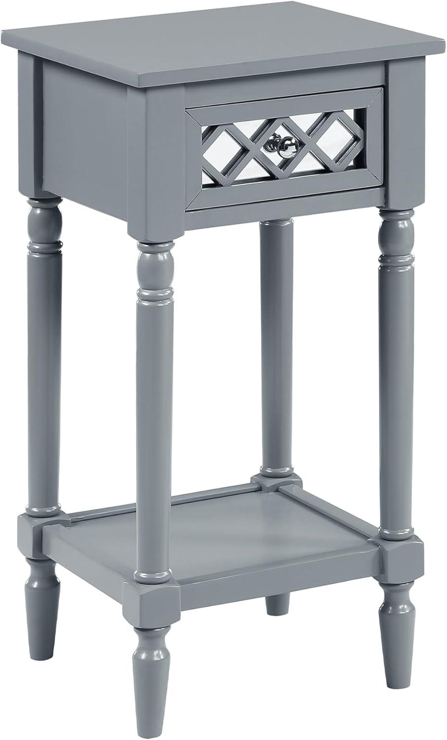 French Country Khloe Deluxe Gray Square Accent Table with Mirrored Drawer