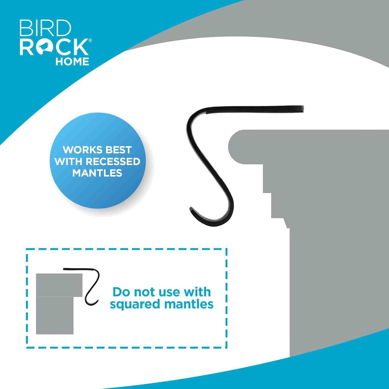 BIRDROCK HOME 4 Pack Christmas Stocking Mantel Hooks - Heavy-Duty Metal Hangers for Fireplace, Brick, and Mantel - Ideal for Holiday Stockings, Garlands, and Decor - Sturdy and Versatile - Black