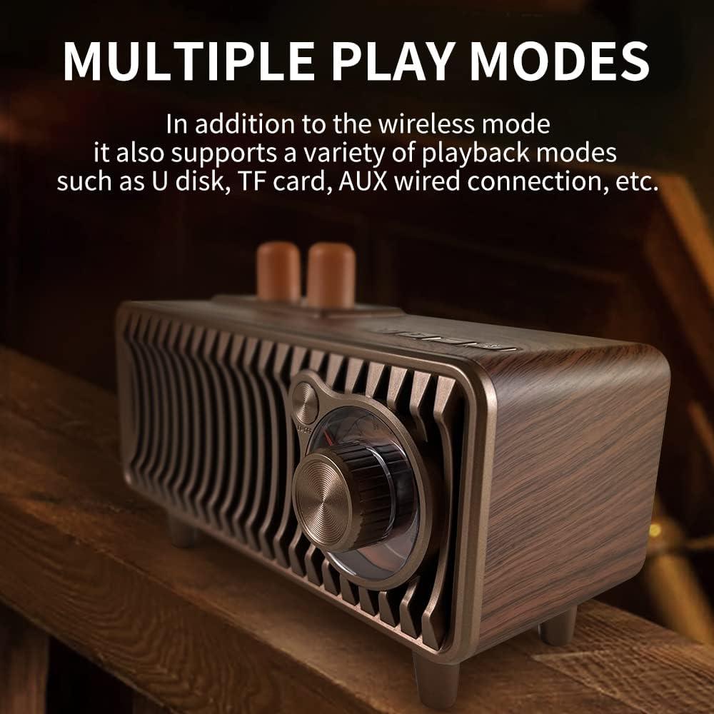 Retro Bluetooth Speaker, Vintage Radio Walnut Wood Rotary FM Radio 20W Dual Speakers Stereo,with U Disk/TF Card/Aux Music Player Function,Portable Wireless Speakers for Home, Office Decor