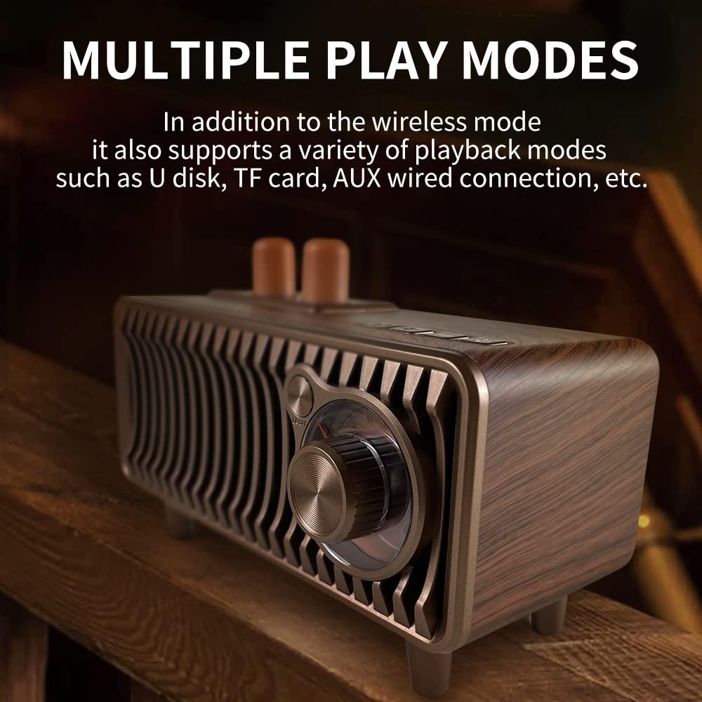 Retro Bluetooth Speaker, Vintage Radio Walnut Wood Rotary FM Radio 20W Dual Speakers Stereo,with U Disk/TF Card/Aux Music Player Function,Portable Wireless Speakers for Home, Office Decor