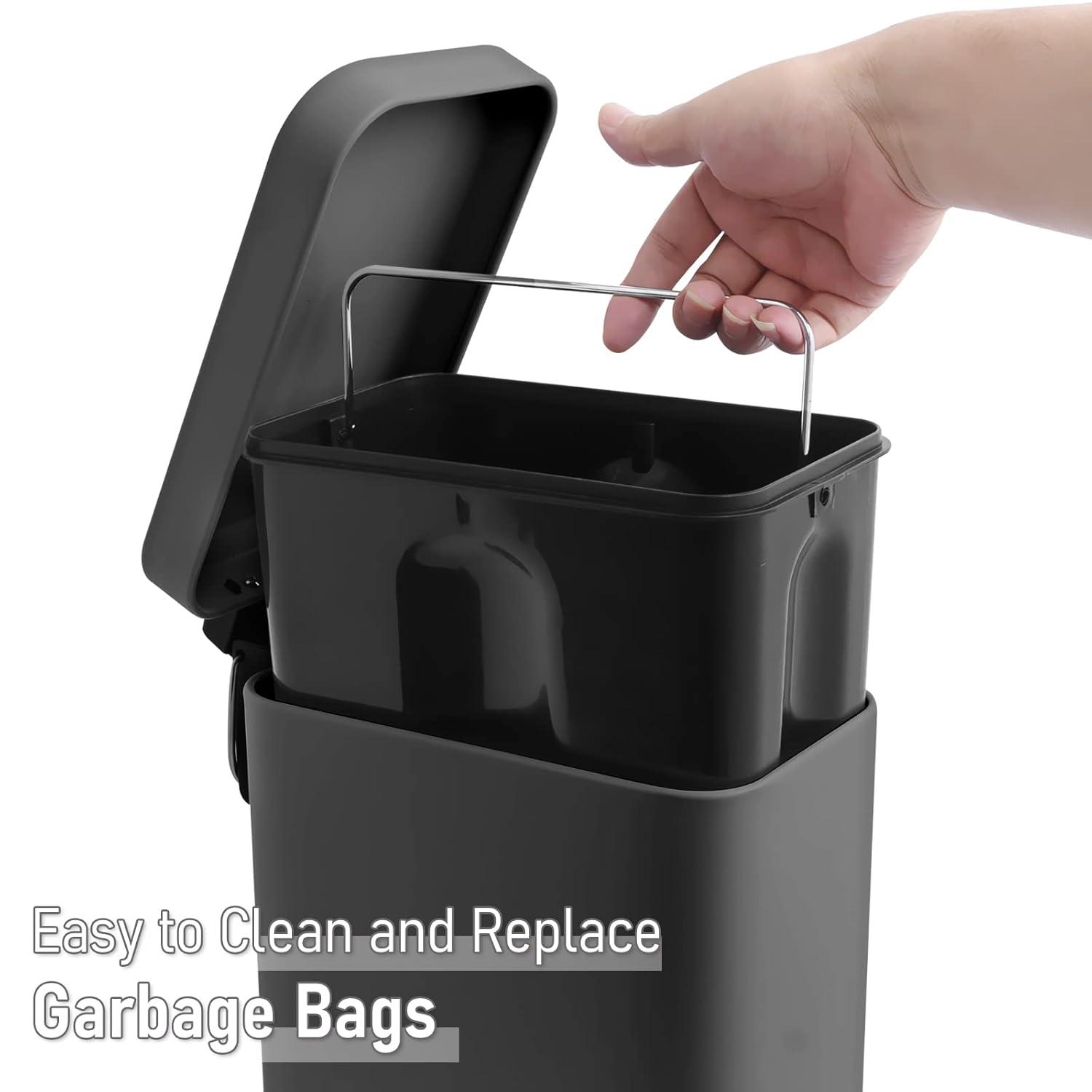 Black Stainless Steel Rectangular Pedal Trash Can for Kids